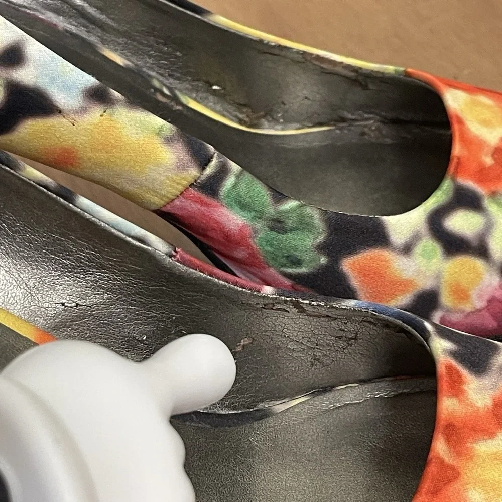 Bandolino Colorful Floral Peep‎ Toe Stiletto Pumps Maximalist Heels Size 7.5
